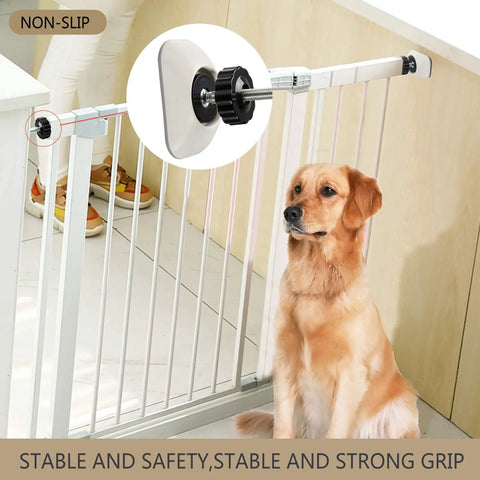 Wall Protectors For Baby Gates 4 Pack With Compact Wall Cups, Keeps Walls From Dings And Scratches, dog next to gate with pads