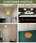 Customer photos of Downright Stunning Handwoven Rattan Pendant Light That Definitely Gives A Super Chill Boho Vibe And Lets Smooth Ambient Lighting Warm Up Your Cozy Kitchen Island in various settings.