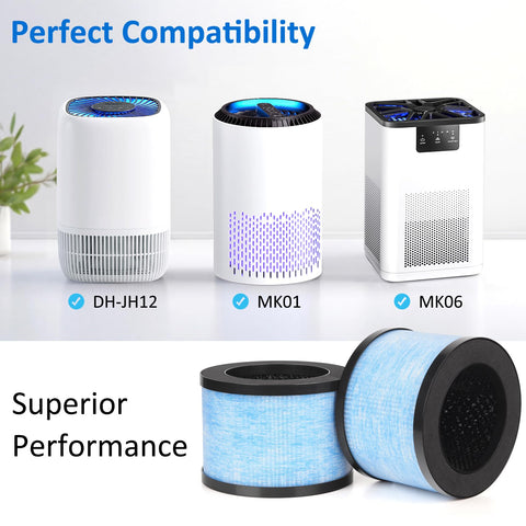 True HEPA Replacement Filter For Air Purifiers That Fits AROEVE MK01 MK06 VOOPNU DHJH12 Kloudi DHJH01 shown with purifiers