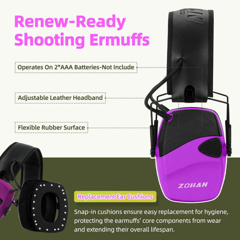 Pink electronic shooting ear protection with 4X sound amplification and slim active noise reduction, adjustable leather headband