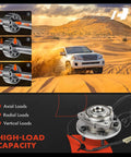 Vehicle driving on sandy terrain illustrating Pair Of Front Wheel Bearing And Hub Assemblies With ABS For Jeep Commander 2006 To 2010 And Grand Cherokee 2005 To 2010 5 Lug 4WD And RWD Heavy Duty Built For Smooth Quiet Rides with load capacity details.