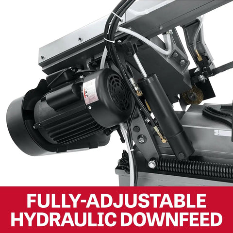 Horizontal Bandsaw 10 In By 18 In With Hydraulic Downfeed 2 HP 230V Single Phase Self Propelled Blade Brush Quick Positioning Vise Swivels 45 Degrees Auto Shutoff Heavy Duty Pro Grade Metalworking Saw For Smooth Cuts