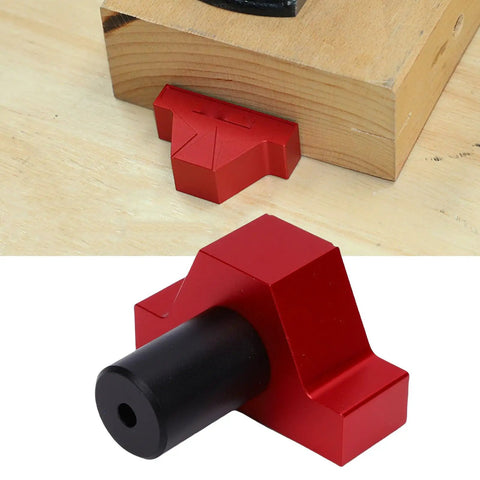 Non Slip Aluminum Bench Dog Clamp Pro Grade With Storage Case holding a wooden block in workshop setting