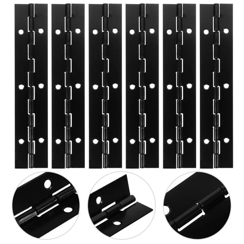 Heavy Duty Iron Piano Hinges Set For Doors And Cabinets, 6 Inch Continuous Metal Hinges, Black, Marine Grade