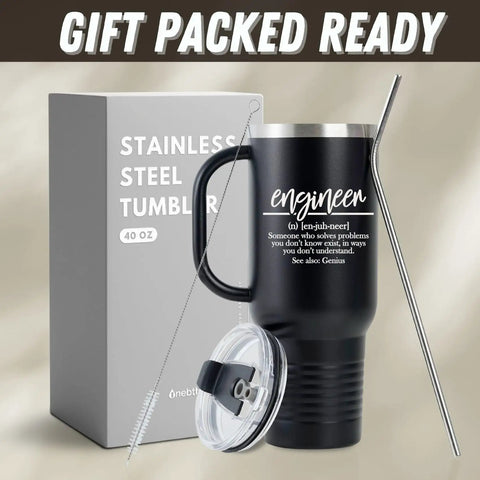40oz Stainless Steel Tumbler With Handle Lid And Straw Black Dope Engineer Gift For Men And Women Double Wall Insulation