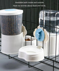 Automatic Pet Water Dispenser And Food Feeder Combo With Leakproof Wide Mouth Jar Easy Screw Mount For Cages inside a pet crate.
