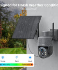Solar Powered Outdoor Security Camera Wireless 2K WiFi With 360 Degree PTZ Color Night Vision PIR Motion Sensor on wall