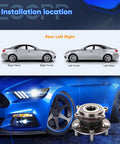 Rear Wheel Hub And Bearing Assembly OE 512382 For Mitsubishi Lancer 2008 Through 2015 And Outlander Sport 2007 Through 2012 RVR 2011 With ABS 5 Lug Wheel Hub 1 Piece Replacement shown with installation location guide and car image