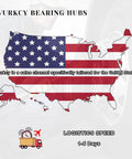 Map of the USA with text promoting Vurkcy bearing hubs tailored for U.S. market and logistics speed of 1-5 days