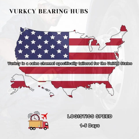 Map of the USA with text promoting Vurkcy bearing hubs tailored for U.S. market and logistics speed of 1-5 days