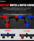 Tough As Nails Copper Sensor Valve With Rustproof Coating Fits Premier 500800 500805 Instant Hot Water Recirculation Pump Setup Zero Drip, showing valve operation with blue and red arrows.