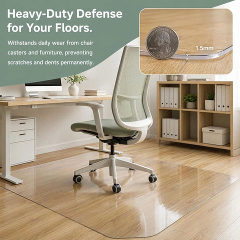 Clear PVC Rolling Chair Mat 47 By 87 Inches Flat No Curl Surface Heavy Duty Hard Floor Protector under office chair.