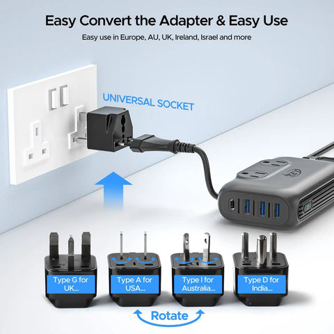 220V to 110V Voltage Converter 230W Step Down Travel Power Adapter Plug play with USB C Port 18W multiple socket types