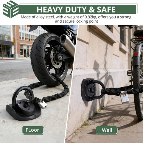 Heavy Duty Ground Anchor Setup To Keep Your Dope Ride Locked Down Secure Using Hardened Alloy Steel Hardware To Bolt Down Motorcycles Bicycles And Scooters Anywhere On Concrete Or Brick Surfaces Indoors And Outdoors