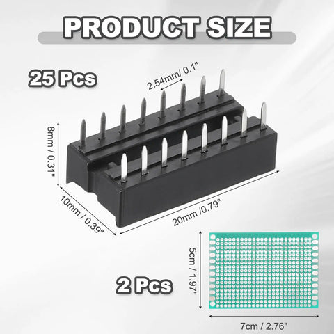 25Pcs DIP IC Socket Adapters 500V 2.54mm Pitch 16 Flat Pins For Breadboard And PCB Chip Upgrades Easy Solderless Replacement Kit