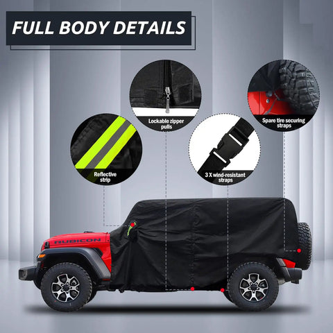 Jeep Wrangler 4 Door Cab Cover 2007-2025 JK JL All Weather Waterproof Cabin Coverage With Driver Door Zipper Windproof Straps