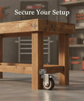 Locking Casters for Heavy Furniture With TPR Rubber Plate Wheels and Chrome Plated Steel Brakes on wooden bench leg