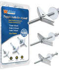 100-Piece Heavy Duty Toggle Bolts And Drywall Anchors Assortment Kit With Wing Nuts, Spacers And Washers Includes One Eighth Inch, Three