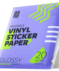 Amazon vinyl sticker paper, 20 white glossy sheets, 8.5 x 11, front view