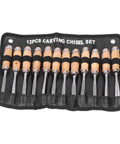 Knockout 12 Piece Wood Turning Chisels Set, High Speed Steel Carving Tools, 8 Inch Wood Lathe Gouges And Scrapers displayed on black case.