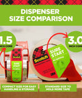 Dispenser size comparison for Clear Packing Tape With Easy Start And Quiet Unwind, 1.88 In By 25 Yd, 1.5 In Core and 3.0 in core.