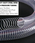 Heavy Duty Steel Wire Reinforced Vacuum Suction Hose One Inch ID By One And A Half Inch OD Flexible UV Resistant Vinyl Tube High Pressure Bilge Pump Hose Ten Feet Chemical Resistant close-up