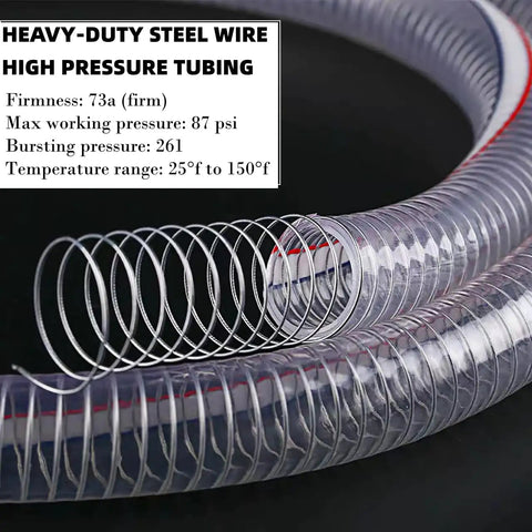 Heavy Duty Steel Wire Reinforced Vacuum Suction Hose One Inch ID By One And A Half Inch OD Flexible UV Resistant Vinyl Tube High Pressure Bilge Pump Hose Ten Feet Chemical Resistant close-up