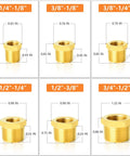 Brass Hex Bushing Fitting Kit 12-Piece For Plumbing And Hydraulic Lines Includes 1/4-1/8, 3/8-1/8, 3/8-1/4, 1/2-1/4, 1/2-3/8, 3/4-1/2 Inch Fittings