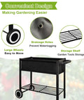Raised Garden Bed On Legs With Wheels For Outdoor Plants An Elevated Planter Box Cart With Durable Powder Coated Metal Frame And Waterproof Fabric Grow Bag Yard Ready Weather Resistant For Vegetables Flowers And Herbs Patio Black featuring large wheels, drainage holes, and storage shelf.
