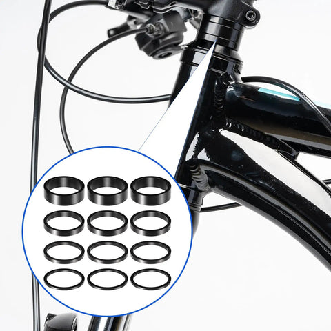 12Pcs Aluminum Headset Spacers For 1 1 8 Inch Stems 4 Thicknesses 2mm 3mm 5mm 10mm Black Stem Spacers For Mountain And Road Bikes