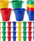 24 Piece Neon Beach Bucket Set For Kids With 5 Inch Buckets, sand pails, and colorful sandcastle molds in bright neon colors