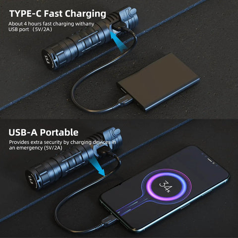 C2 USB C Rechargeable Flashlight 2000 Lumen Tactical Light With 7 Modes IP68 Waterproof For Outdoor Camping Emergencies And Everyday Carry Beefy Aluminum Body With Long Battery Life Type C Rechargeable