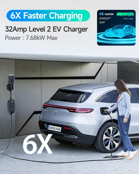 Level 2 EV Charger With 32 Amp Adjustable Current 25 Ft UL Listed Cable NEMA 14 50 Plug Portable On The Go EVSE Car Charger