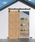 Heavy Duty Exterior Barn Door Hardware Kit For Outdoor Use With Box Rail Sliding Track Built To Last And Tough As Nails And Supports Up To 450 Lbs For One Door Black Finish Weather Resistant And Rustproof Ideal For Sheds Stables Garages And Workshops installed on outdoor structure