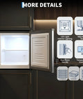 Inside view of One Point One Cubic Foot Upright Freezer With Single Door And Adjustable Shelf In Matte Black, featuring LED light.