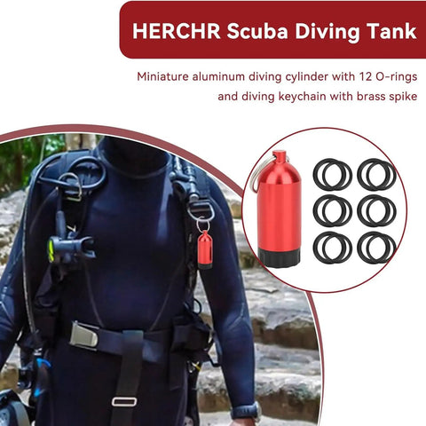 Aluminum Alloy Scuba Diving Cylinder With 12 Seal Rings Kit for Small Scuba Tanks Valve Seals, featuring portable red tank.