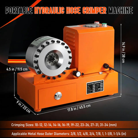 Hot Shot Hydraulic Hose Crimper, Electric High Pressure Machine with silver crimping head, 9 in width for hoses and ac pipes.