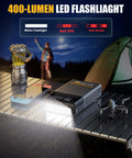X7 Jump Starter With Air Compressor And Auto Shutoff Tire Inflator, 4250A Peak, 160 PSI on camping table at night