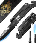 7 In 1 Dope Multitool Pocket Knife With LED Light And Glass Breaker And Fire Starter 440C Steel Folding Knife displayed with packaging