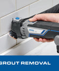 Do It All Cordless Oscillating Tool Kit With 20V Max Battery removing grout from tile in renovation project with hand-held operation