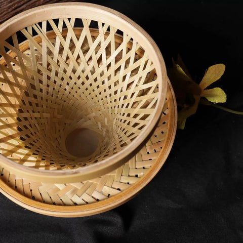 Handcrafted Bamboo Pour Over Coffee Dripper With Secure Fixed Drip Tray And Reusable Cone Filter For Smooth One To Three Cup Daily Brew Sessions Badass Vibes top view of woven bamboo design