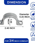 Rock Solid Snap Fit Pvc Conduit Clamps 30 Pack Three Quarter Inch Heavy Duty Wall Straps showing dimensions and design details.