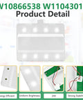 Refrigerator LED Light Module Replacement For Compatible Models W10866538 AP6047972 PS12070396 and WRX735SDHZ WRX735SDBM Q184G2, product detail showing LED components and energy efficiency features.