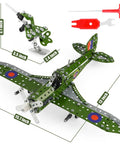 Epic 374 Piece Model Airplane Kit For Kids Aged 8 To 12 DIY STEM Building Set with large green aircraft and tools.
