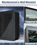 Rock Solid EV Charger Protection Enclosure With Lock And Weatherproof Wall Mount Design, featuring black galvanized steel and tempered glass.