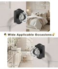Vintage Octagon Crystal Glass Door Knobs 2 Pack Interior Privacy Lockset for Bedroom and Bath with Matte Black Arched Rosettes