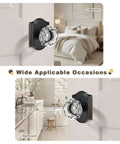 Matte Black Octagon Crystal Glass Door Knob Set 6 Pack Keyless Privacy Function for Bedroom and Bathroom Zinc Rosettes