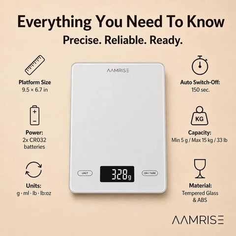 Big Digital Kitchen Scale For Baking And Meal Prep With Large Platform Grams And Ounces Backlit Display Auto Off 33Lb 15Kg Capacity