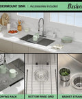 14 Inch Undermount Bar Sink For Kitchen And RV Use, 18 Inch Wide By 9 Inch Deep Single Bowl with accessories and drying rack