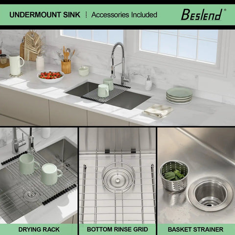 14 Inch Undermount Bar Sink For Kitchen And RV Use, 18 Inch Wide By 9 Inch Deep Single Bowl with accessories and drying rack
